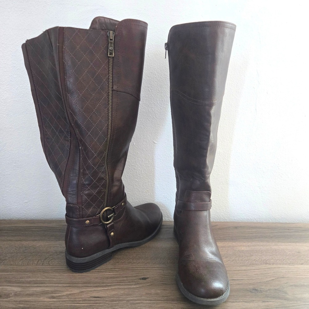 G by GUESS Horton Brown Quilted Knee High Riding Boots Faux Leather Women Size 8